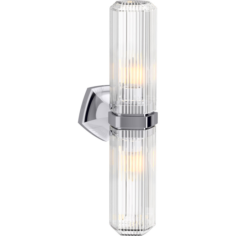 Polished Chrome 21" Dual Light Cylindrical Glass Sconce