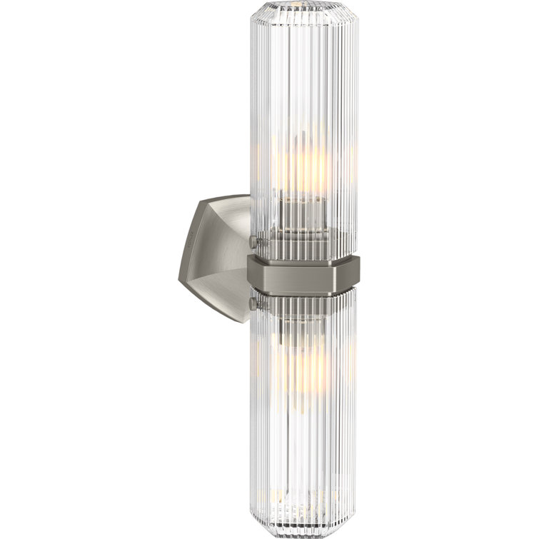 Brushed Nickel Dual Light Cylindrical Glass Sconce