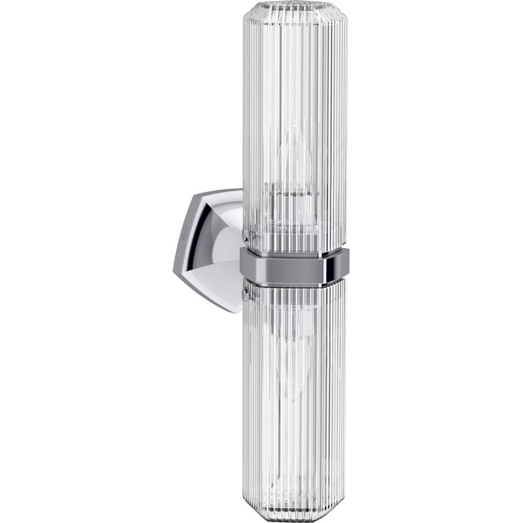Polished Chrome 21" Dual Light Cylindrical Glass Sconce