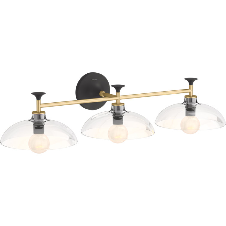 Black and Brass 31" Three-Light Sconce with Glass Shades