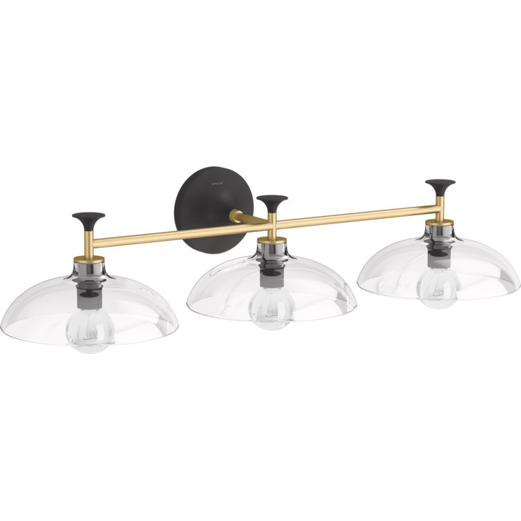 Black and Brass 31" Three-Light Sconce with Glass Shades