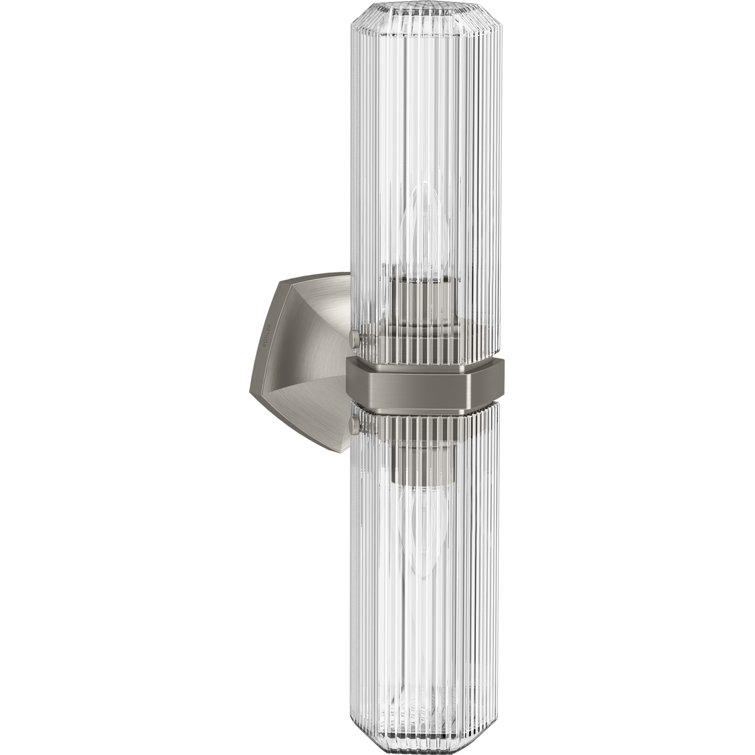 Brushed Nickel Dual Light Cylindrical Glass Sconce