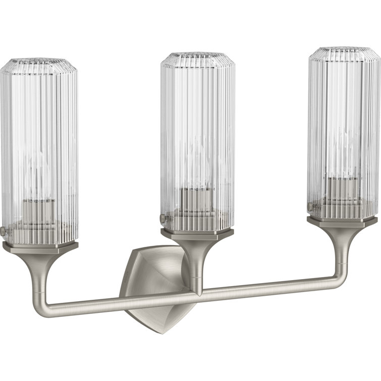 Elegance 24'' Brushed Nickel 3-Light Outdoor Sconce with Fluted Glass