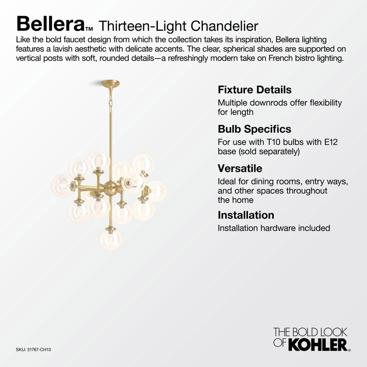Bellera Brushed Brass 13-Light Sputnik Chandelier with Clear Globes