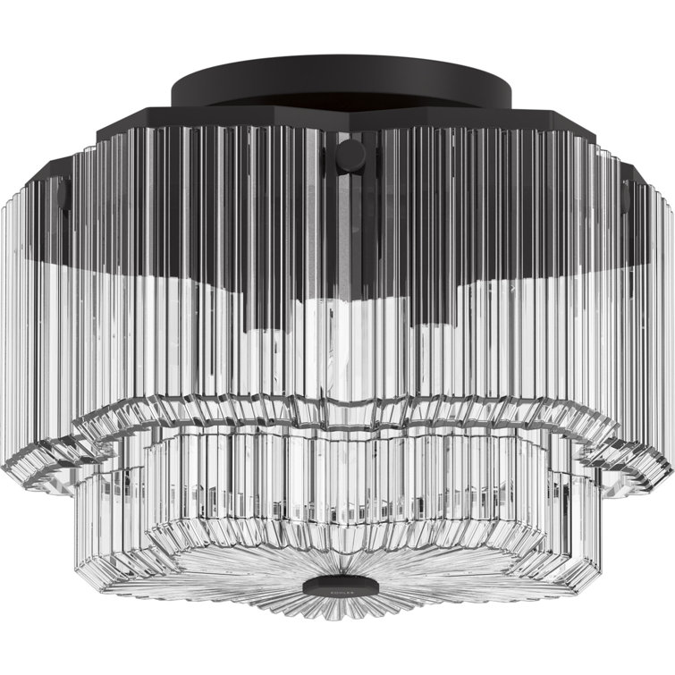 Matte Black 14.89" Glass Drum Flush Mount Light