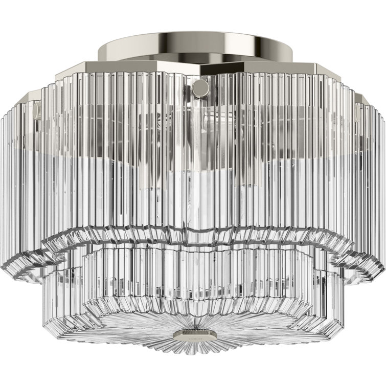 Polished Nickel Glass Drum Flush Mount Light