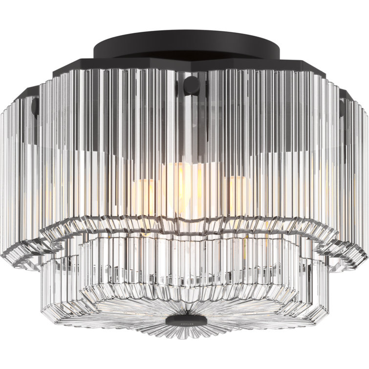 Matte Black 14.89" Glass Drum Flush Mount Light