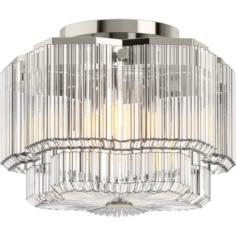 Polished Nickel Glass Drum Flush Mount Light