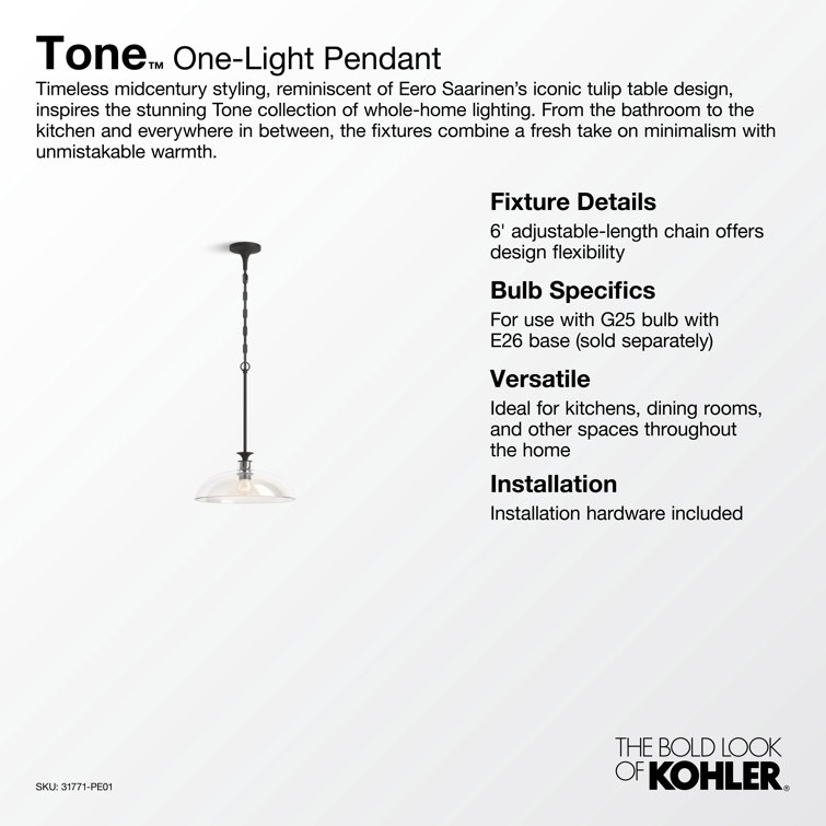 Tone 24.5" Polished Nickel Indoor/Outdoor Pendant Light with Clear Glass Shade