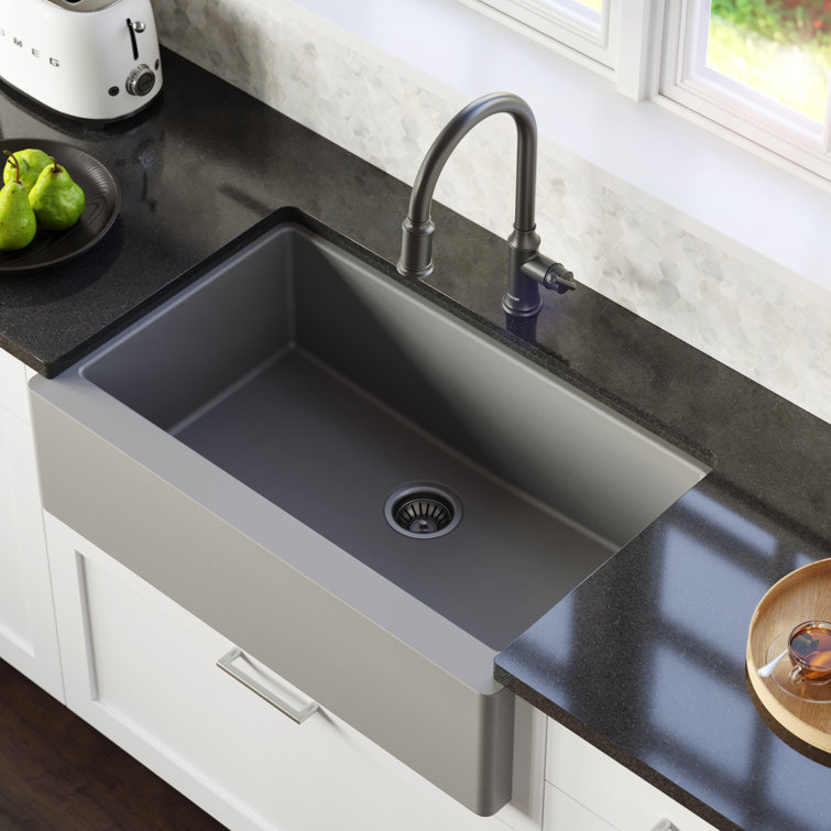 Matte Gray Quartz Composite Farmhouse Single Bowl Kitchen Sink