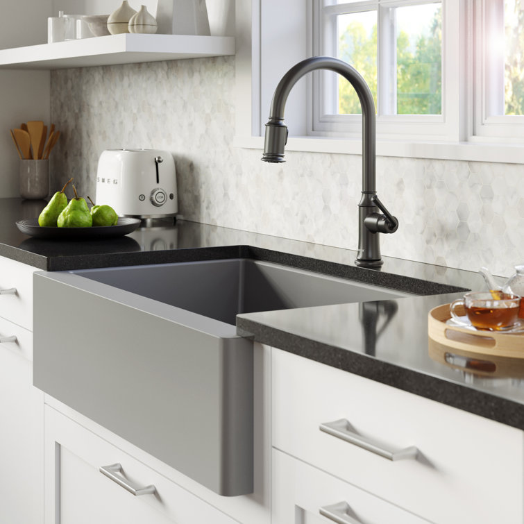 Matte Gray Quartz Composite Farmhouse Single Bowl Kitchen Sink