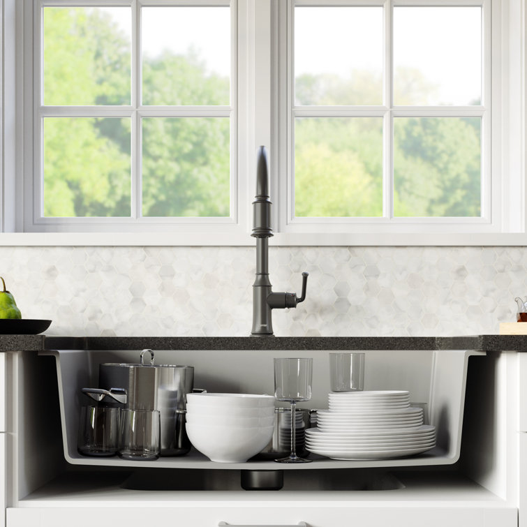 Matte Gray Quartz Composite Farmhouse Single Bowl Kitchen Sink