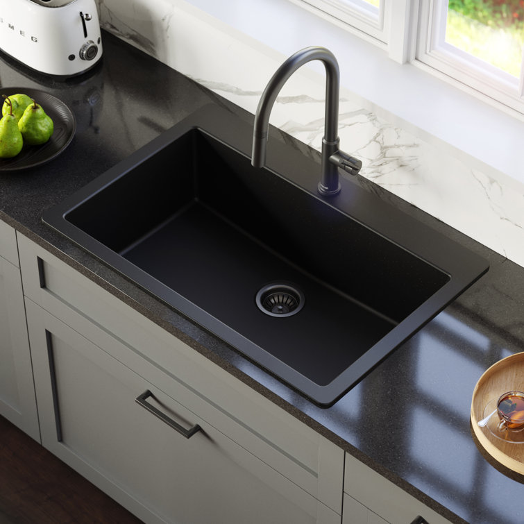 Black Quartz Single Bowl Drop-In Kitchen Sink