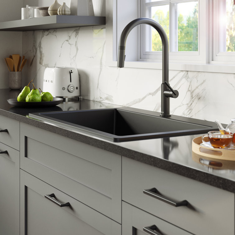 Black Quartz Single Bowl Drop-In Kitchen Sink