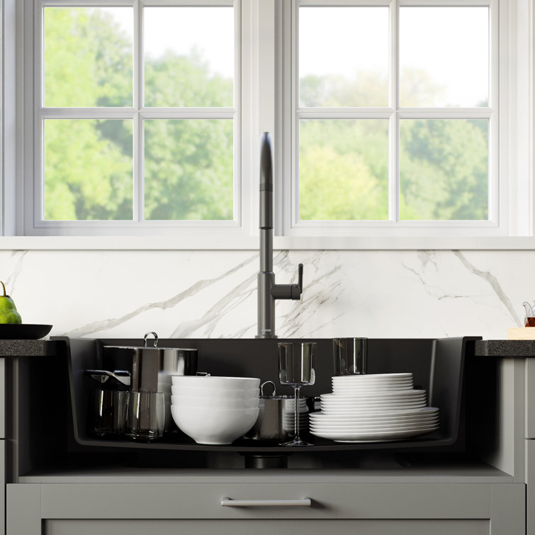 Black Quartz Single Bowl Drop-In Kitchen Sink