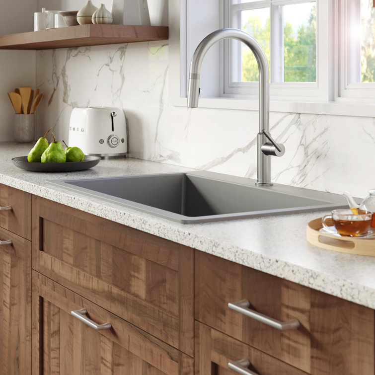 Gray Quartz 33'' Single Bowl Drop-in Kitchen Sink