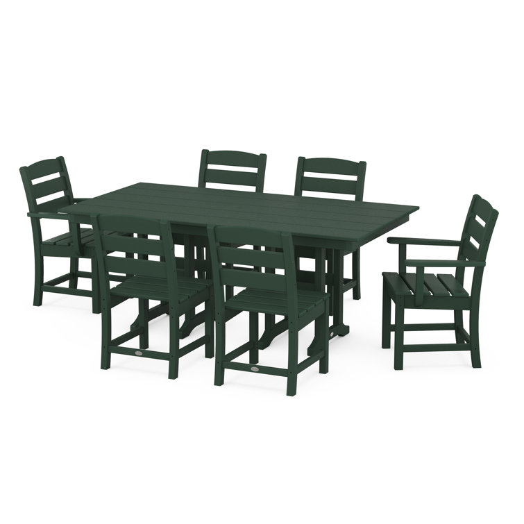 Green 7-Piece Outdoor Farmhouse Dining Set with Arm Chairs