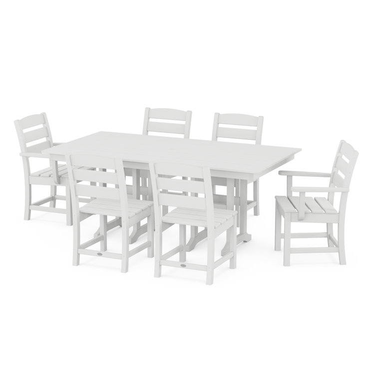 White 7-Piece Farmhouse Dining Set with Curved Back Chairs