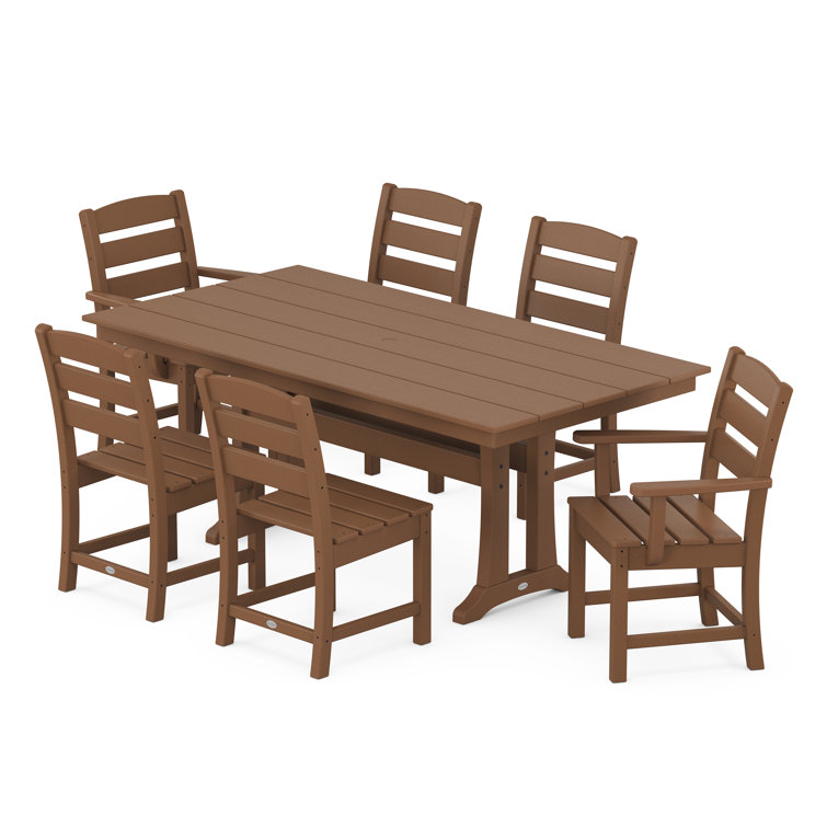 Teak 6-Person Farmhouse Dining Set with Trestle Legs
