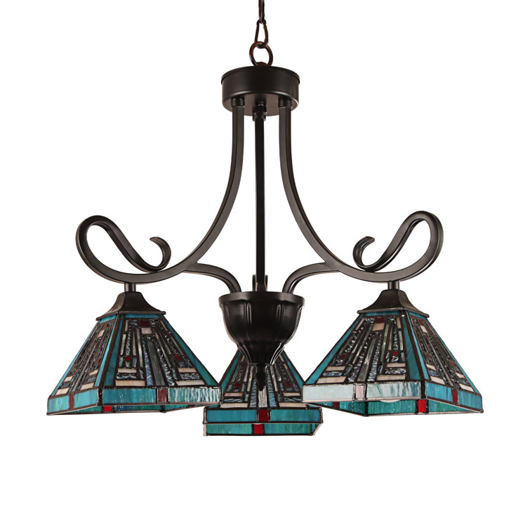 Innes Tiffany-Style Blackish Bronze Mini Chandelier with Stained Glass