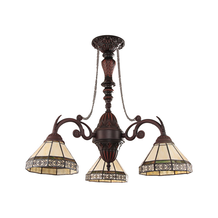 Bronze Mini 3-Light Plug-in Chandelier with Stained Glass Shades