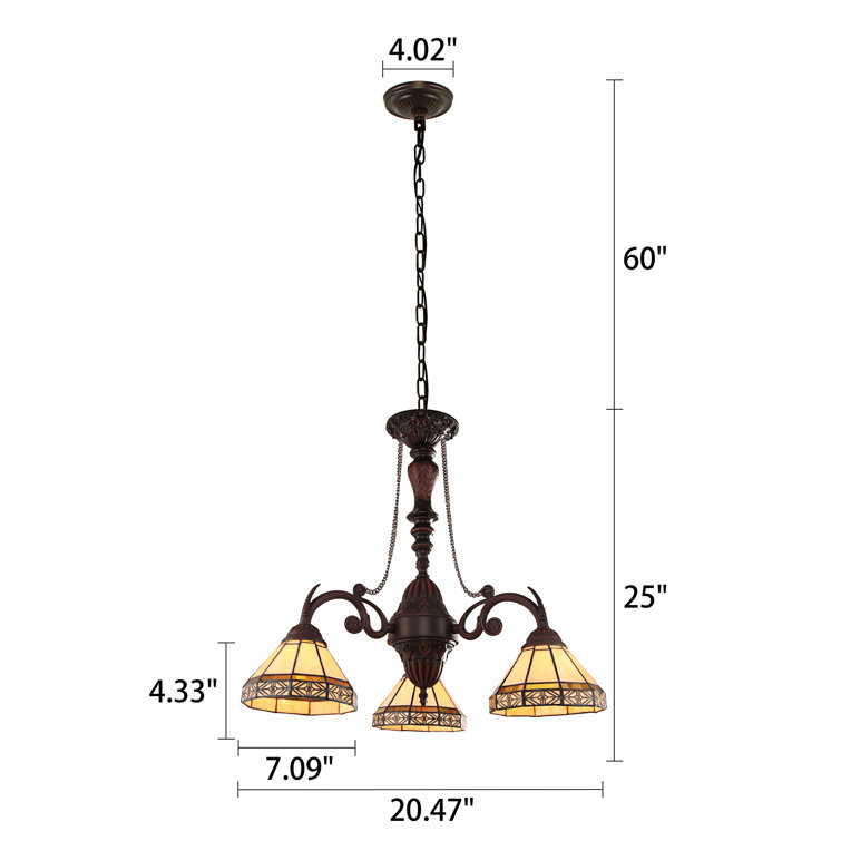 Bronze Mini 3-Light Plug-in Chandelier with Stained Glass Shades