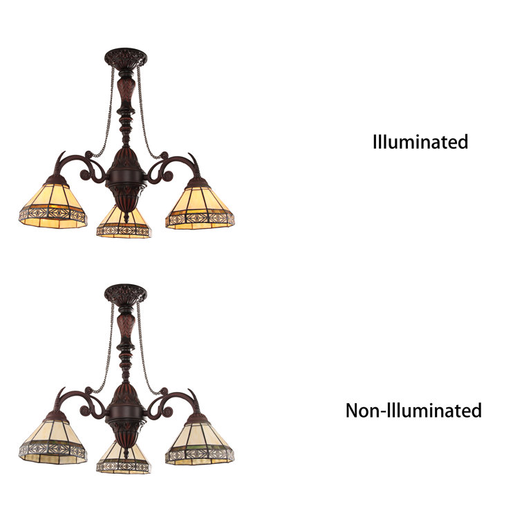 Bronze Mini 3-Light Plug-in Chandelier with Stained Glass Shades
