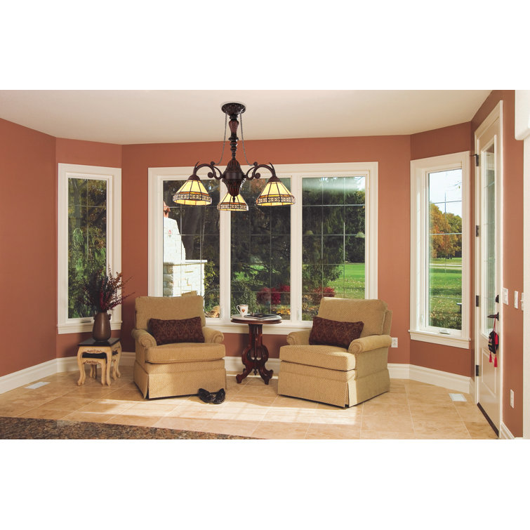 Bronze Mini 3-Light Plug-in Chandelier with Stained Glass Shades