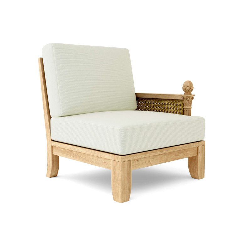 Teak One Arm Lounge Chair with Orange Sunbrella Cushions
