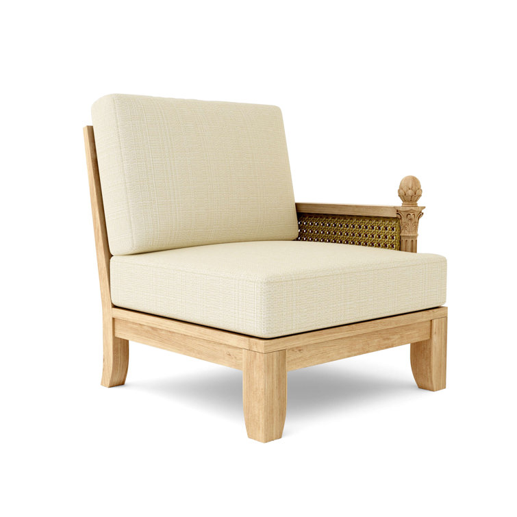Teak One Arm Lounge Chair with Orange Sunbrella Cushions