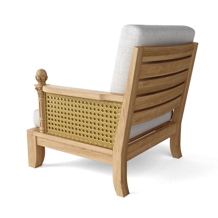 Teak One Arm Lounge Chair with Orange Sunbrella Cushions