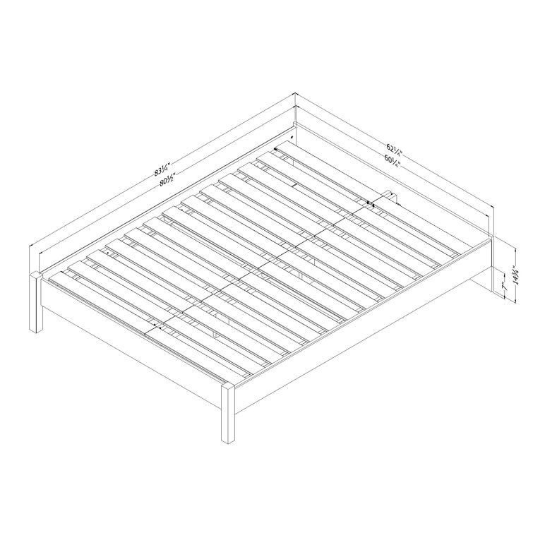 Weathered Oak Queen Platform Bed with Slats and Headboard