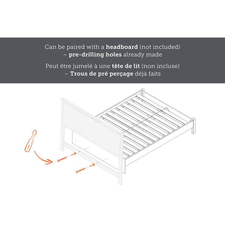 Weathered Oak Queen Platform Bed with Slats and Headboard