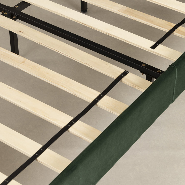 Green Velvet Upholstered Queen Platform Bed with Headboard