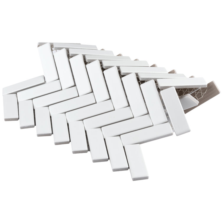 Metro Brick Herringbone Matte White Porcelain Mosaic Tile