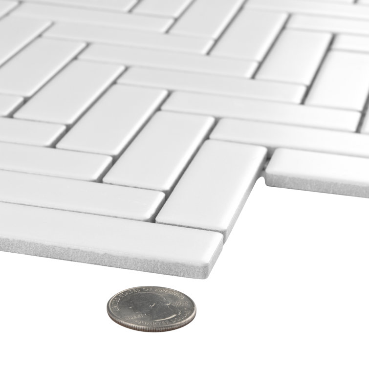 Metro Brick Herringbone Matte White Porcelain Mosaic Tile