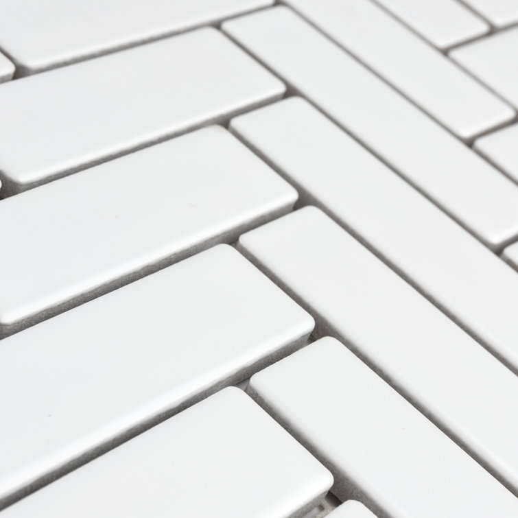 Metro Brick Herringbone Matte White Porcelain Mosaic Tile