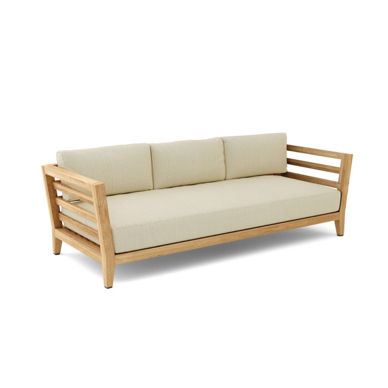Natural Finish Teak 3-Seater Outdoor Bench with Sunbrella Cushions