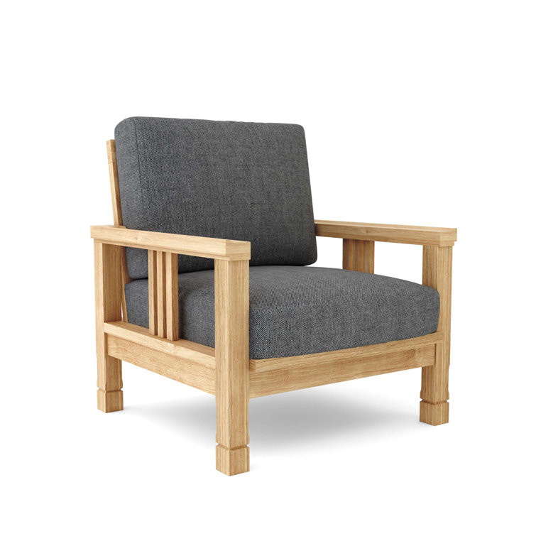 Teak Outdoor Lounge Chair with Gray Cushions