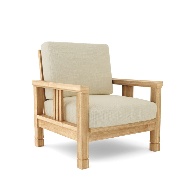 Teak Outdoor Lounge Chair with Gray Cushions