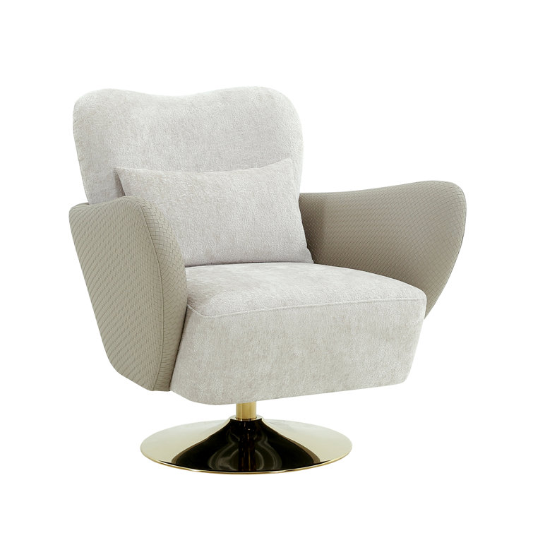 Mercer Beige Upholstered Swivel Accent Chair with Gold Base