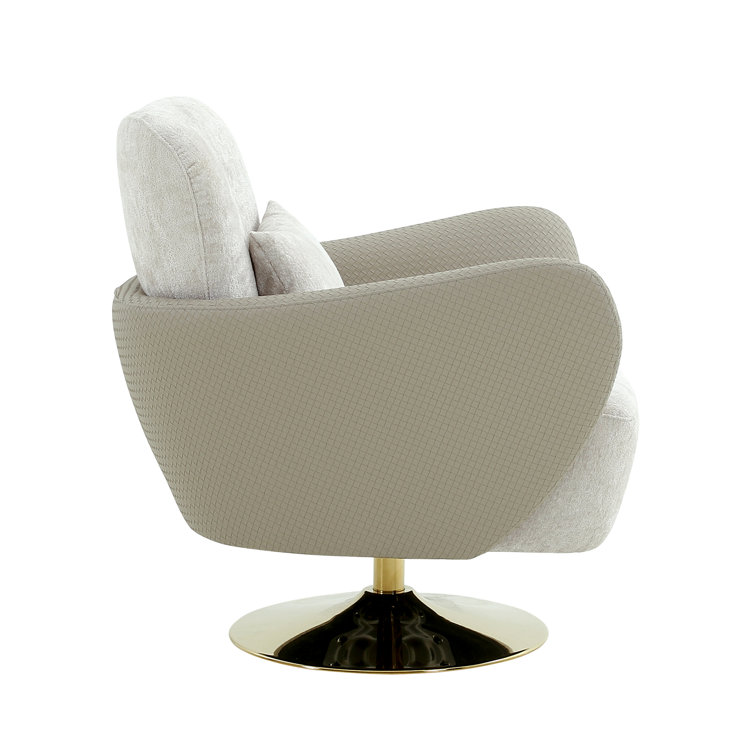 Mercer Beige Upholstered Swivel Accent Chair with Gold Base