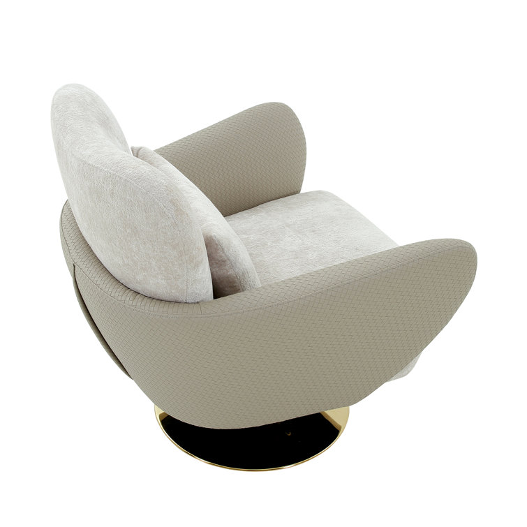 Mercer Beige Upholstered Swivel Accent Chair with Gold Base