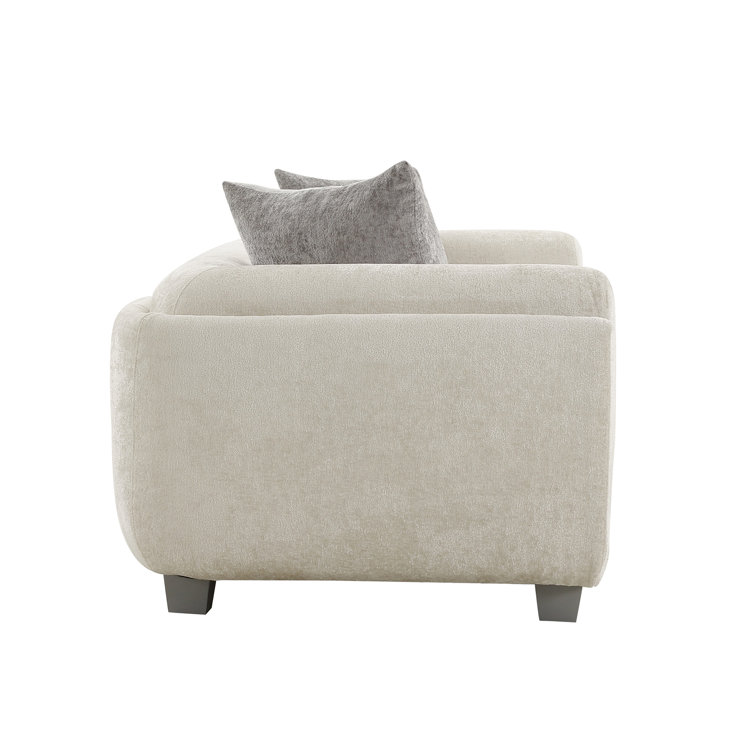 Bergamo Ivory Fabric 3-Seater Sofa with Silver Legs and Removable Cushions