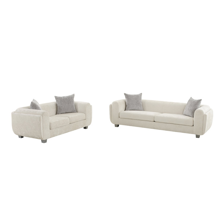 Bergamo Ivory Fabric 3-Seater Sofa with Silver Legs and Removable Cushions