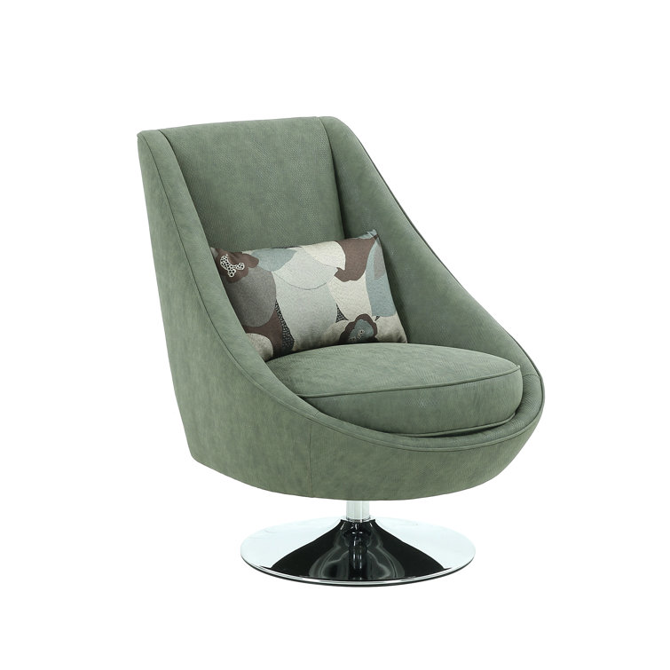 Mason Elegance Silver Fabric Swivel Accent Chair with Pillow