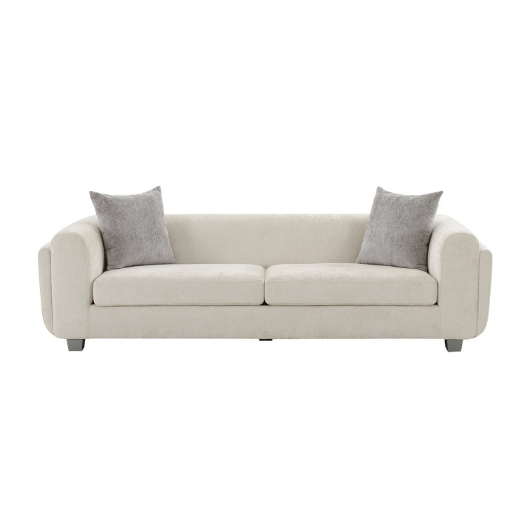 Bergamo Ivory Fabric 3-Seater Sofa with Silver Legs and Removable Cushions