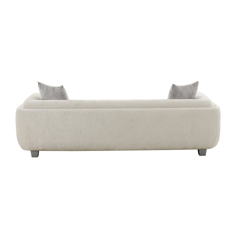 Bergamo Ivory Fabric 3-Seater Sofa with Silver Legs and Removable Cushions