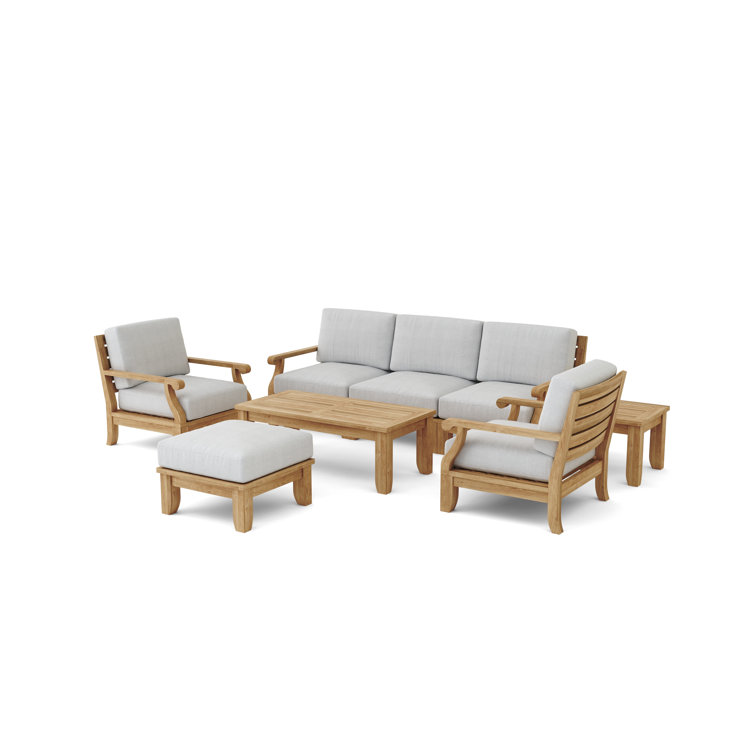 Riviera 5-Piece Teak Outdoor Conversation Set with Gray Cushions
