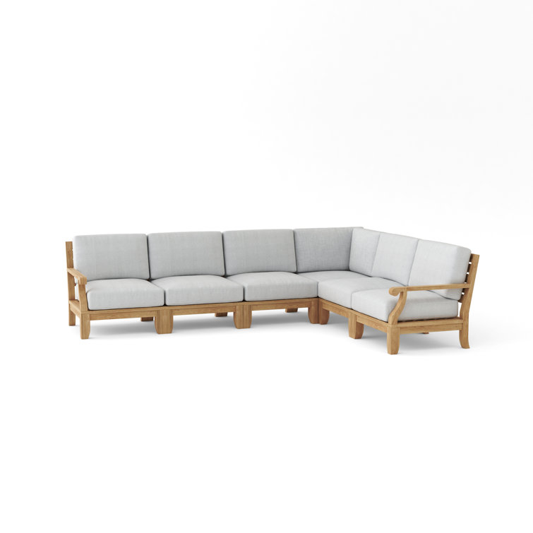 Teak and Gray 5-Person Outdoor Sectional with Sunbrella Cushions
